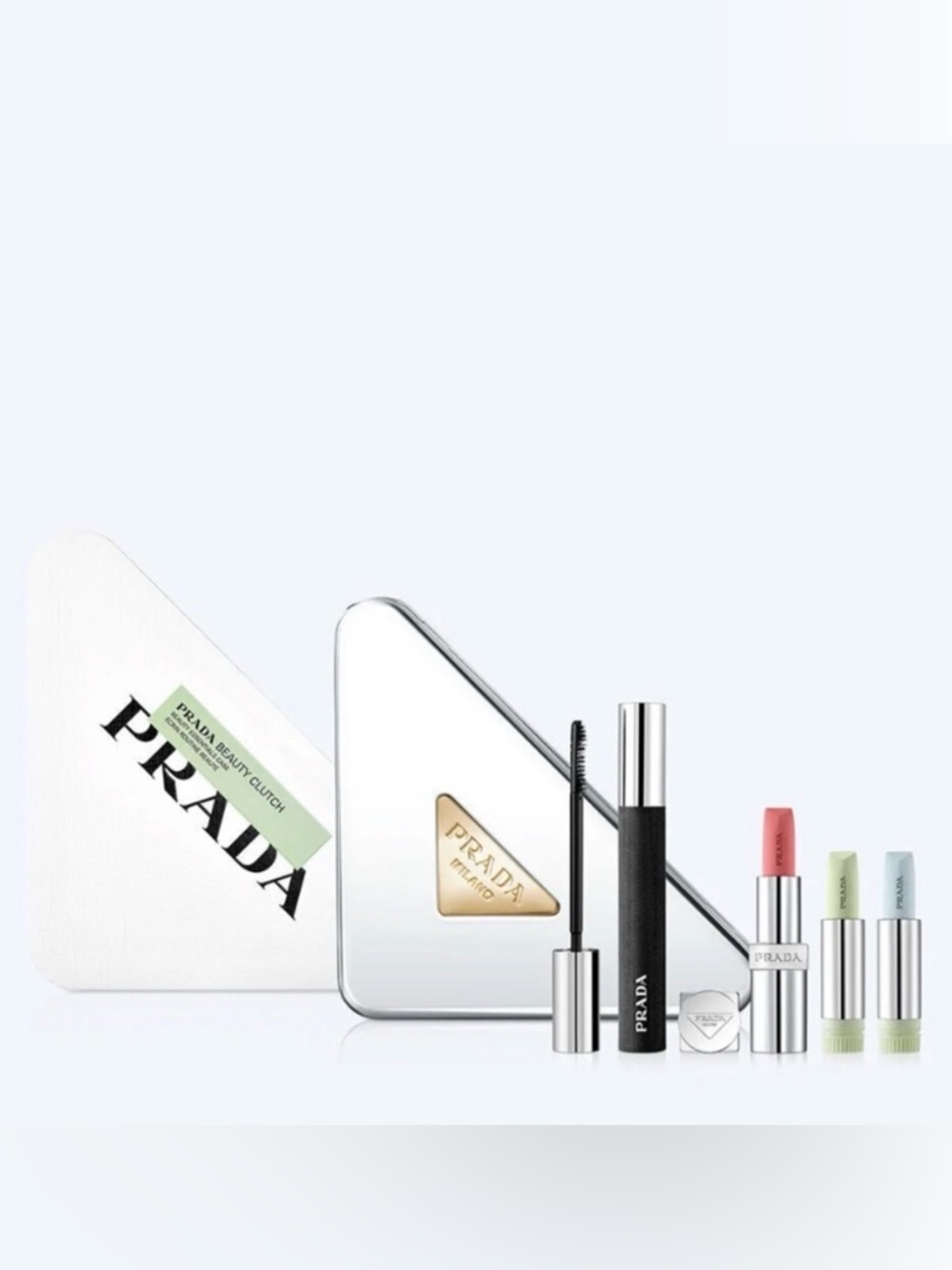 Prada Monochrome Clutch with Lipstick & Mascara